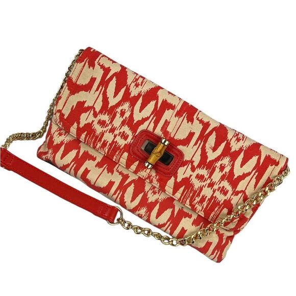 Chico's Handbags - Chico’s orange/white chain flap bamboo turn lock clutch shoulder bag purse NEW